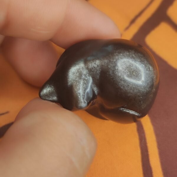 Figura de Gato de Obsidiana Plateada - Imagen 4