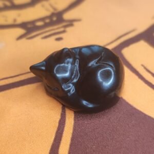 Figura de Gato de Obsidiana Plateada